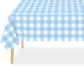QIKSION Light Blue Gingham Tablecloth Disposable 12 Pack, 54 x 108 Inch Blue and White Checkered Table Cloth for Baby Shower, Easter Decorations, Birthday Party, Rectangle, Plastic Table Cover
