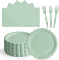 105PCS Paper Plates and Napkins Set,7 Inch Scalloped Disposable Tableware with Forks for Birthdays, Garden Parties & Outdoor Events,Serves 35 (Sage Green)