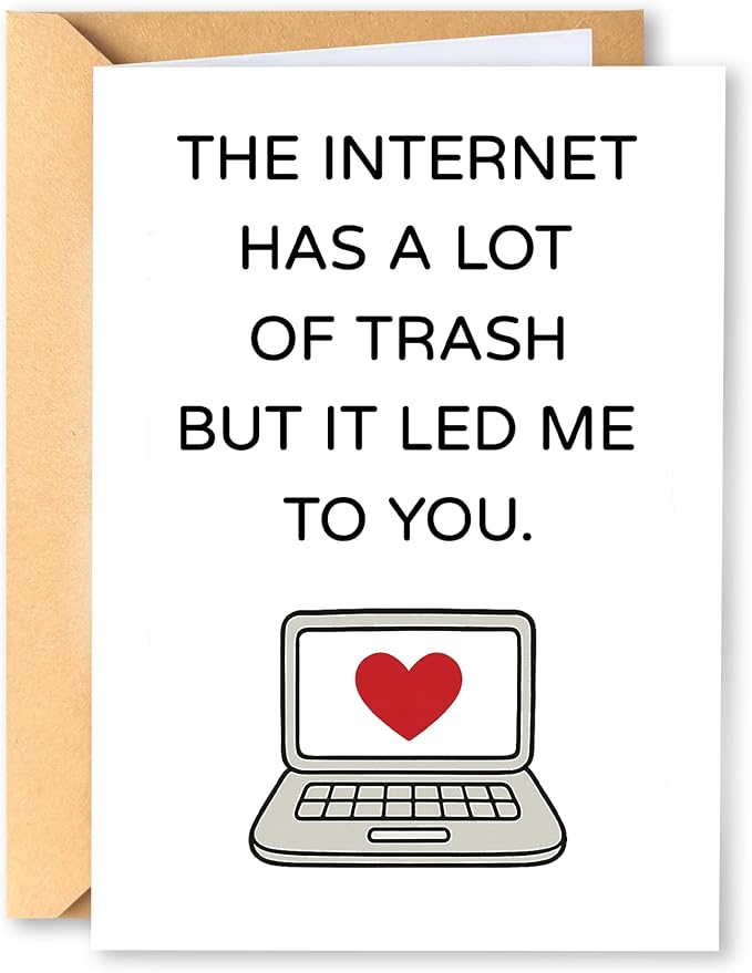 KINGNAME Funny Internet Love Card, Online Dating Humor Card for Partner, Cute Tech-Themed Romantic Card for Him Her