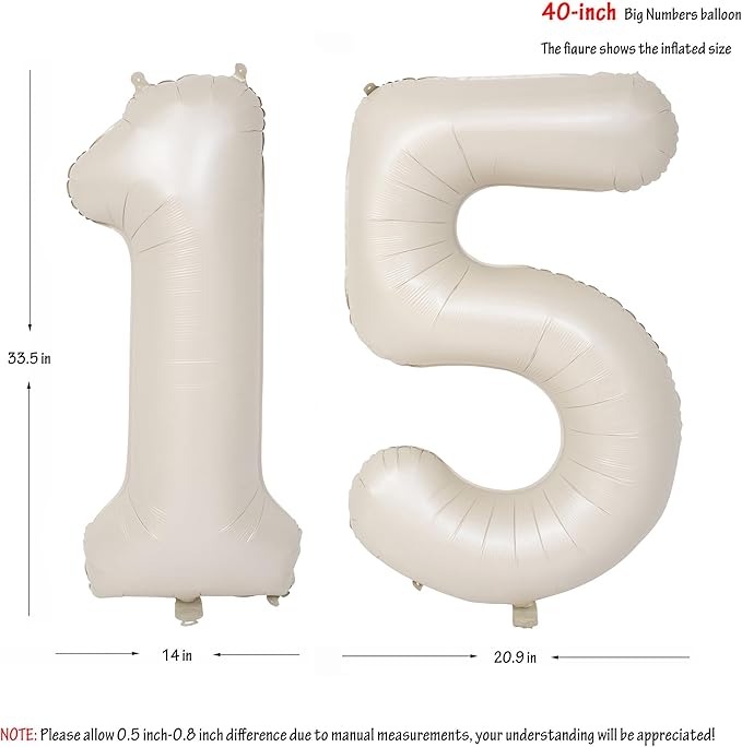40 In Cream white Number Balloons Helium Foil Mylar Balloon Birthday Party banquet Decoration Digital 15