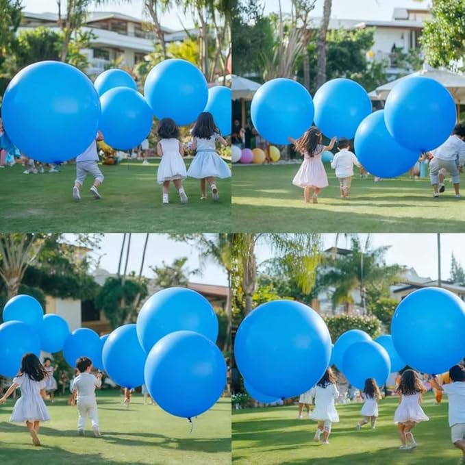 50 Pcs Giant Blue Latex Balloon Kit - Mixed Sizes (18“, 24”, 36") Ideal for Christmas, Hanukkah, Boys' Baby Showers, Pool/Beach Parties & Events