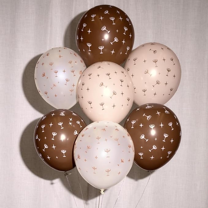 xo, Fetti Brown Espresso Martini Latex Balloons - 24 pk, 12" | Tini Bit Older Birthday, Love Is Brewing Decorations, Party Decor, Coffee Cocktail Gifts, Bachelorette Supplies