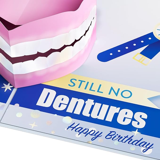 Lovepop Funny Birthday Pop-Up Card for Her and Him - 3D Greeting Cards for Boys, Girls, Men, Women - Still No Dentures - 5" x 7" Card - Blank Notecard and Envelope Included