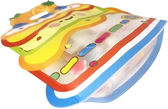 PABCK 20 Pack Clear Plastic Gift Bags Cartoon Goodie Bags 8.27x8.86 inch Candy Snack Cookie Packaging Bag with Handle Resealable Treats Birthday Party Favor Reusable Stand Up (10 Pink + 10 Orange)