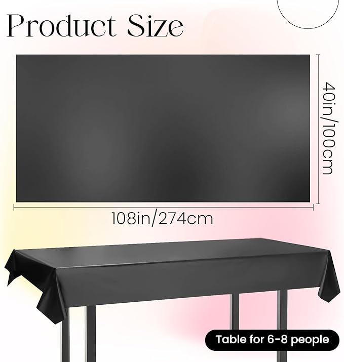 2 pcs Black Tablecloth Plastic -Stunning Metallic Matte Finish, 40" x 108" Halloween Table Cloth, for Halloween Graduation Space Scorpio Birthday Party Anniversary Event Decorations