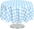 Mulbozy 2 Pcs Light Blue Gingham Round Tablecloth, 84 inches Disposable Plastic Light Blue and White Checkered Circle Table Covers for Baby Shower Wedding Bridal Shower Birthday Party Decorations