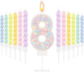 MTLEE Number 8 Birthday Candle with 12 Pcs Spiral Candles for Girls Macaron Pastel Rainbow Unicorn Pink Cake Topper for Sweet Theme Party Decoration