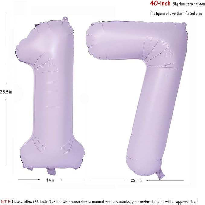 40 In Matte Purple Number Balloons Helium Foil Mylar Balloon Birthday Party banquet Decoration Digital 17