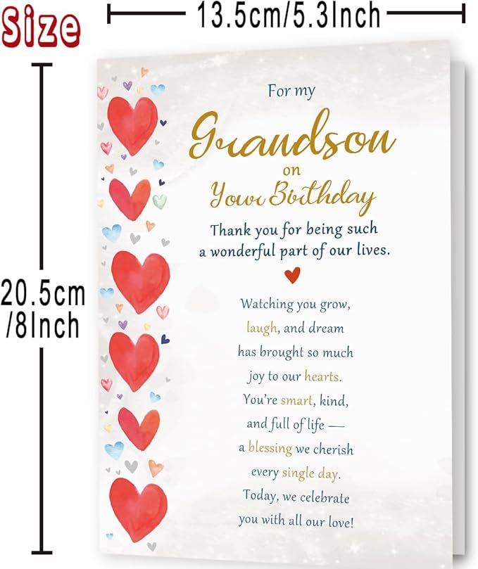Grandson Birthday Card Gifts, Birthday Card for Grandson from Grandma Grandpa Grandparents