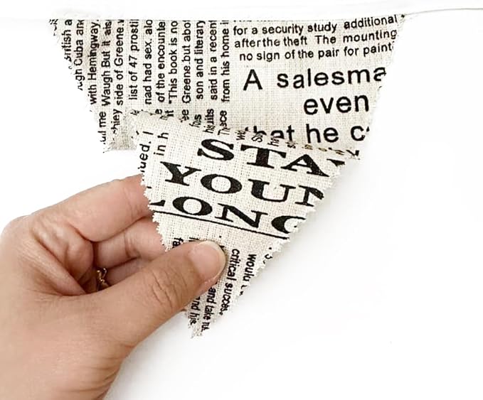 46Ft Vintage Newspaper Burlap Banner Newspaper Burlap Triangle Pennant Flag Linen Bunting Garland Streamers for Vintage Book Birthday Wedding Old News Baby Shower Engagement Library Party Decorations