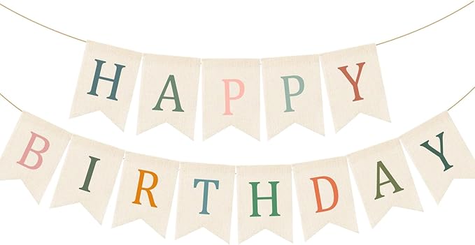 Doumeny Happy Birthday Burlap Banner Boho Birthday Garland Bunting Sage Green Pink Bohemian Party Hanging Flag White Happy Birthday Party Bunting Garland for Women Men Birthday Kid Photo Backdrop