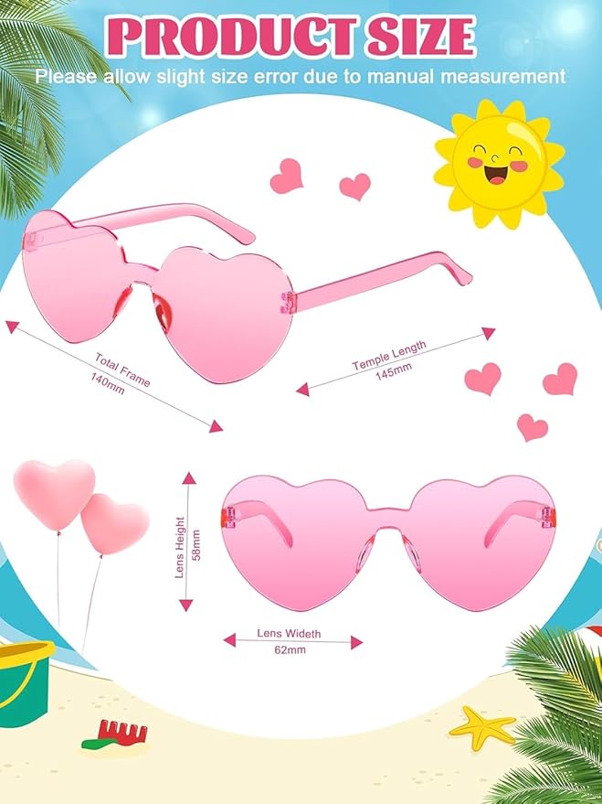 Heart Shaped Sunglasses for Women Colorful Glasses Fun Trendy Transparent Heart Sunglasses Party Favor