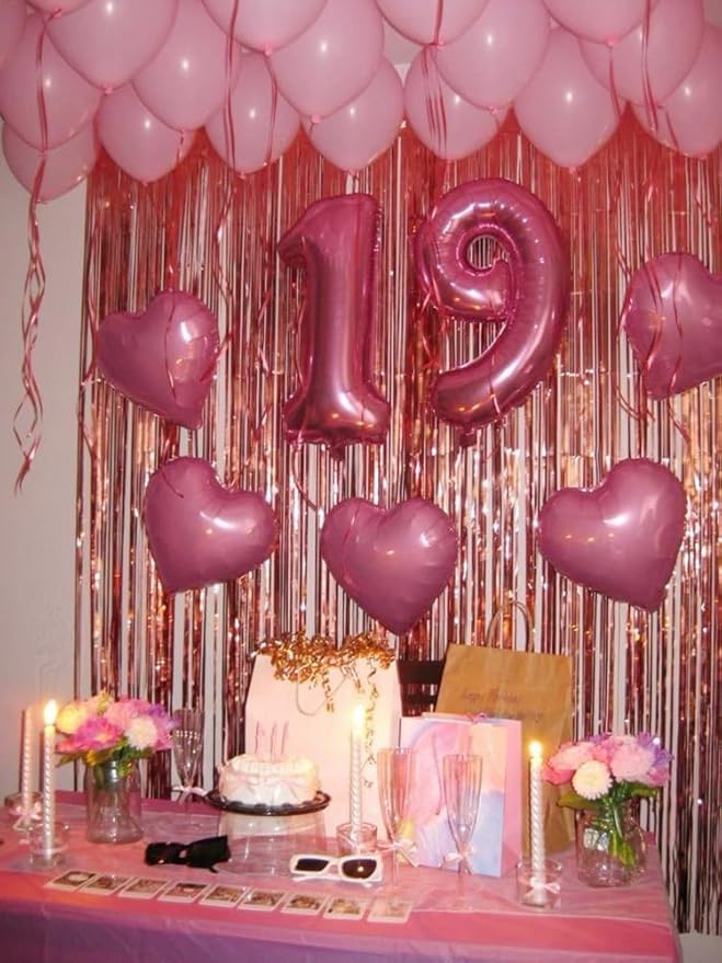 Pink Backdrops Curtains Party Decorations, Tinsel Streamers Birthday Decoration for Women Sweet 16, Photo Booth Props for Princess, Wedding, 1Pack 3.28X6.56Ft