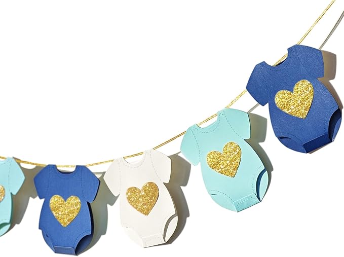 Blue Baby Shower Paper Garland Short-Sleeve Bodysuits Clothesline Garland Gender Reveal Birthday Banner Baby Outfit Pre - Strung Paper Decorations 9 pcs
