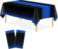 2 Pack Black and Blue Tablecloth Party Decorations Plastic Black Tablecloth Printed Blue Table Runner 54 x108 Inch Disposable Rectangle Table Cover for Birthday Wedding Graduation Anniversary