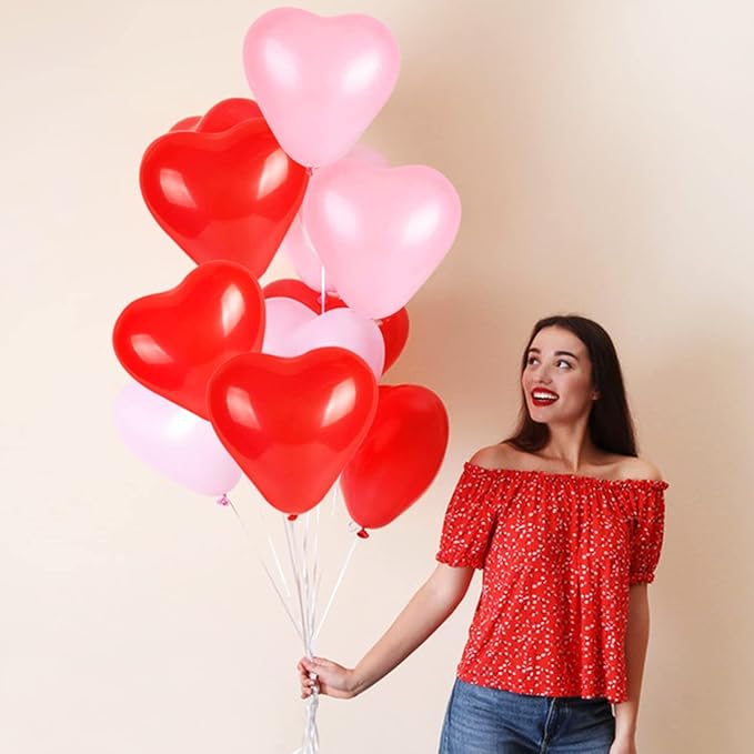 50 Pcs10-inch Love Heart Balloons Red Pink Latex Heart Balloons for Valentines Day Wedding Anniversary Engagement Birthday Garden Company Celebration Graduation Prom Party Romantic Decorations