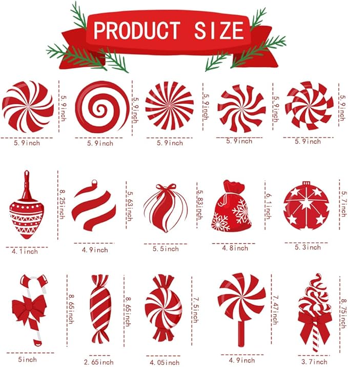 DIYDEC 60pcs Christmas Candy Hanging Swirl Decoration Xmas Candy Ceiling Hanging Streamers Christmas Red White Peppermint Candy Cutouts Ornaments for Christmas Holiday Party Classroom Home Decor