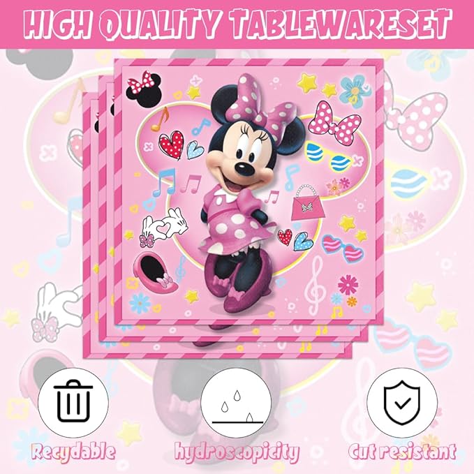 141pcs Minnie Birthday Tableware Decorations Party Plates Cups Soccer Theme Napkins Beach Ball Tablecloth for Soccer Party Decoration (Minnie)