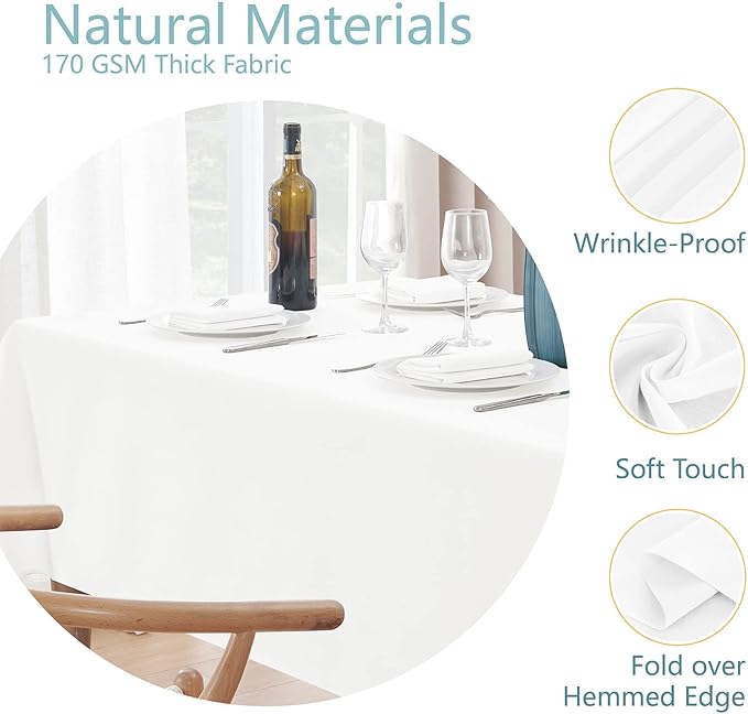 2 Pack Rectangle Tablecloth, 52x70 inch, Water Resistant Wrinkle Free Linen Textured Table Cloth Washable, Decorative Fabric Table Cover for Dining, Party and Camping, White