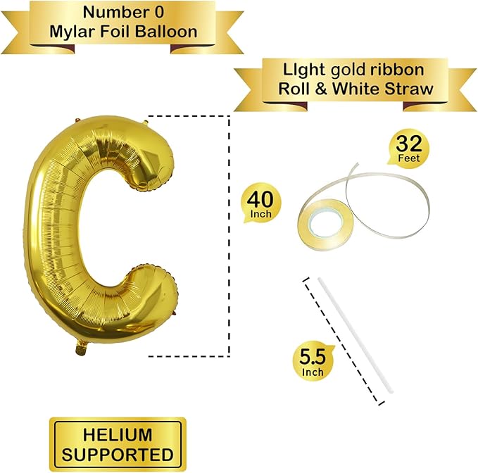 Letter Balloons Gold Party Balloon - 40 Inch Large Gold Letter C Balloon, Letter Balloon Birthday Decorations, Balloon for Women Men Anniversary Party Decorations Supplies