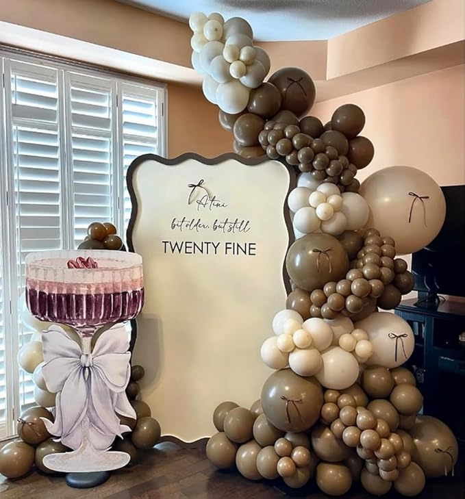 A Tini Bit Older Martini Balloon Garland Arch Kit, 146Pcs Brown Coffee Sand White Balloons with DIY Bow Ribbon for Girls Women Bachelorette Espresso Martini Themed Party Decorations