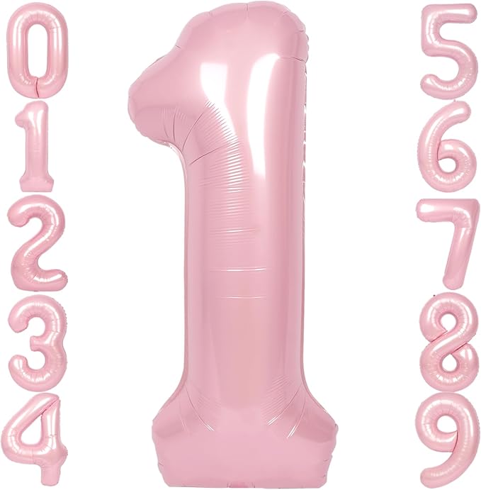 SUWEN 40 Inch Pink Large 1 Balloon Numbers Big Foil Helium Number Balloons 0-9 Jumbo Happy 1st Mylar Birthday Party Decorations for Baby Girl Anniversary Party Supplies