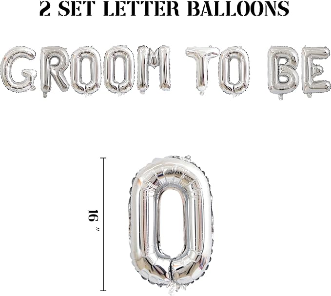 2 Set 18Pcs Silver GROOM TO BE Foil Letter Balloons 16in Party Decorations Supplies