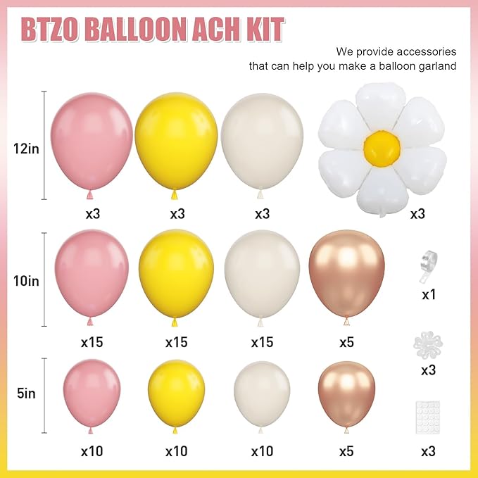 Daisy Balloon Garland Arch Kit,Retro Yellow Pink White Gold Hippie Boho Balloons Garland Daisy Flower Balloons For Birthday Baby Shower Bridal Wedding Groovy Daisy Party Decorations