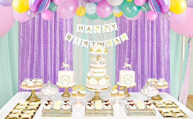 B-COOL Sequin Backdrop Curtains 2 Packs 5ftx8ft Lavender Sparkle Backdrop Fabric Glitter Photography Drapes for Party Wedding Birthday Decoration