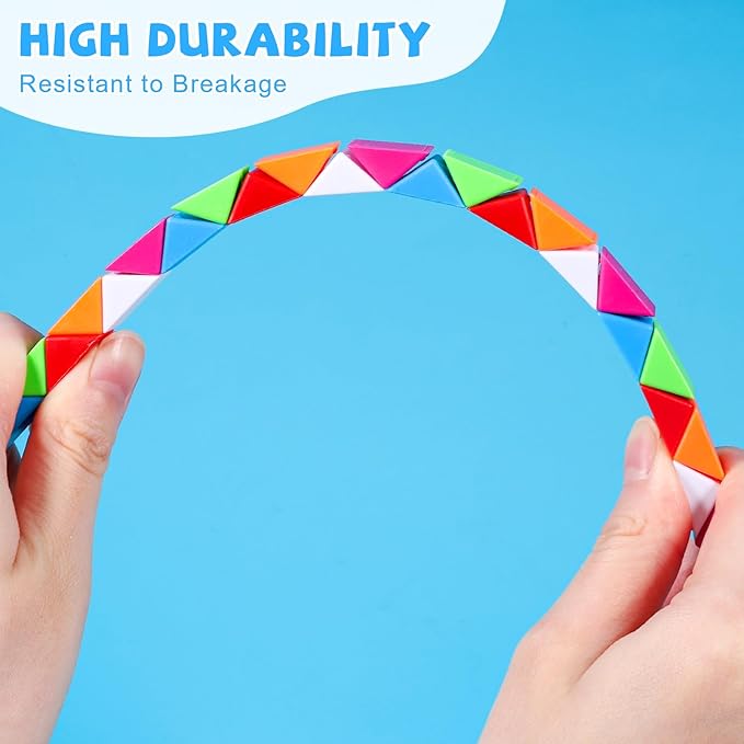 24 Pack Magic Snake Cube Fidget Toys for Kids - 24 Blocks Rainbow Twist Puzzle, Party Favors, Classroom Prizes, Birthday Goodie Bag Fillers, Stress Relief Sensory Toys