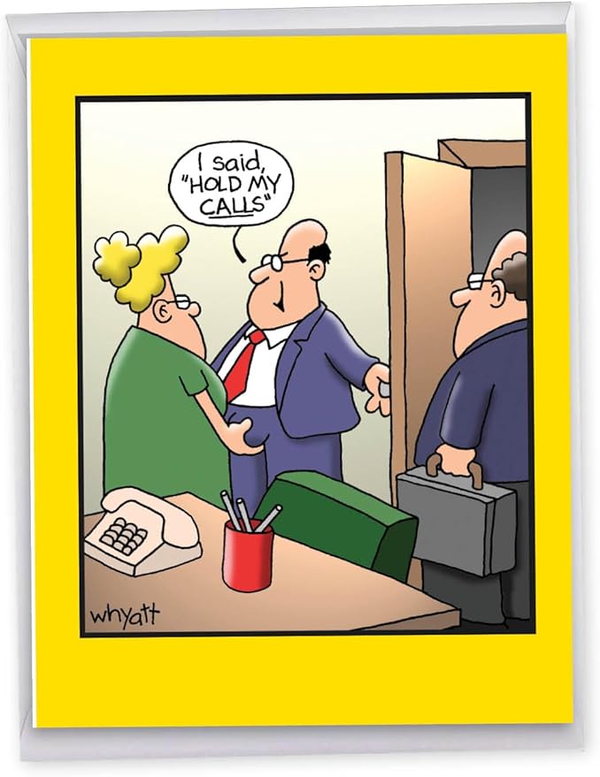 NobleWorks -1 Funny Birthday Card Inappropriate (8.5 x 11 Inch) - Humor Cartoon Bday Notecard with Envelope - Hold My Calls J8313