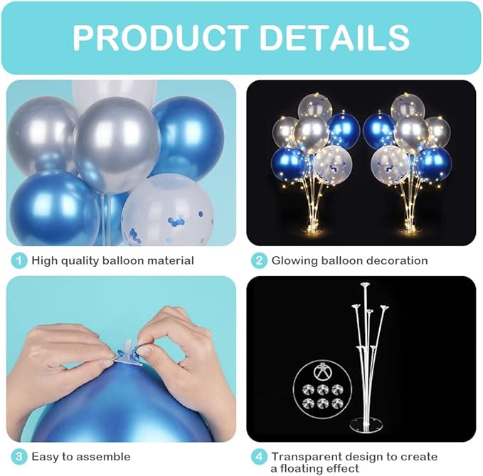 Ainiv 2 Set Table Balloon Stand Kit with Lights, Balloon Centerpieces for Tables Include 16 Latex Confetti Balloons, Christmas Centerpieces Tables Decorations for Birthday, Weddings, Anniversary