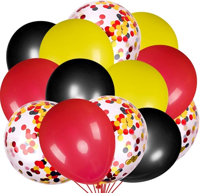 JOYYPOP 80 pcs Black Red Yellow Latex Balloons with Confetti Balloons for Baby Shower,Mouse balloon Theme Party Decoration,Brithday Party