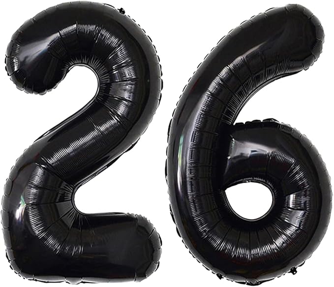 40 Inch Number Balloons 26 Black Big Giant Jumbo Number Foil Mylar Balloons for 26th Birthday Party Supplies Anniversary Events Decorations (Black-26)