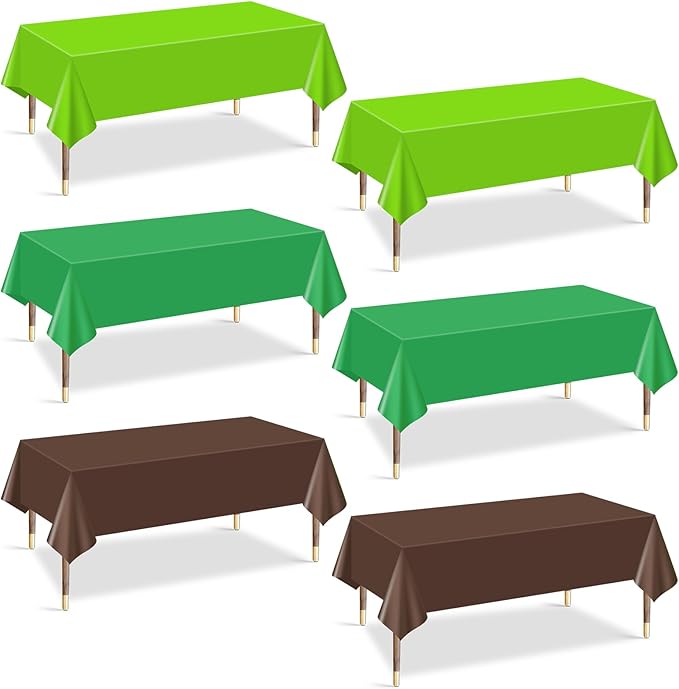 mwellewm 6Pcs Plastic Table Cloth Disposable,Dark Green & Brown Pixel Gaming Tablecloth Rectangle Bulk Table Cover for Birthday Wedding Picnic Video Game Party Supplies Decorations(54x72 Inch)