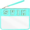 Chenille Letter Bag, Multi-purpose Nylon Clear Makeup Cosmetic Bags Flat Pouches with Zipper for Travel, Gym, Beach (Blue-Swim)
