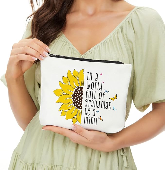 JIUWEIHU Mimi Gifts, Grandma Gifts, Grandma Birthday Gift, Pregnancy Announcement Idea New Grandma Gift-Grandma be a Mimi Makeup Bag for Mathers Day, Thanksgiving, Christmas