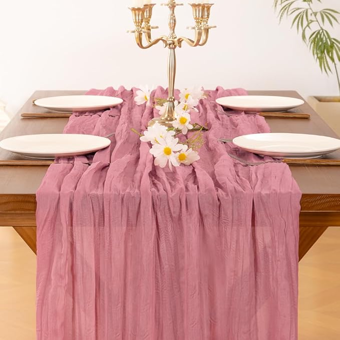Socomi 6pcs Mauve Easter Spring Cheesecloth Table Runner Boho Rustic Gauze 120 inch 10FT Cheese Cloth Runner for Wedding Party Baby Shower Birthday Home Decor Holiday Decorations