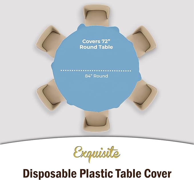 Exquisite Party Solids 6-Pack Premium Plastic Tablecloth 84in. Round Plastic Table Cover - Light Blue