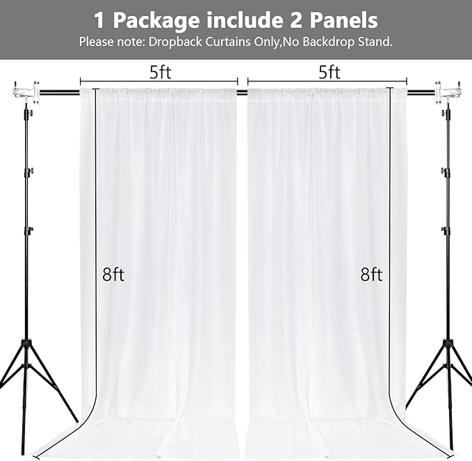MEETSKY White Backdrop Curtains for Parties Valentine's Day- 10ft x 8ft White Curtains Wedding Backdrop Rod Pocket Fabric Drapes Panels for Birthday Holiday Home Decoration,5ft x 8ft,2 Panels