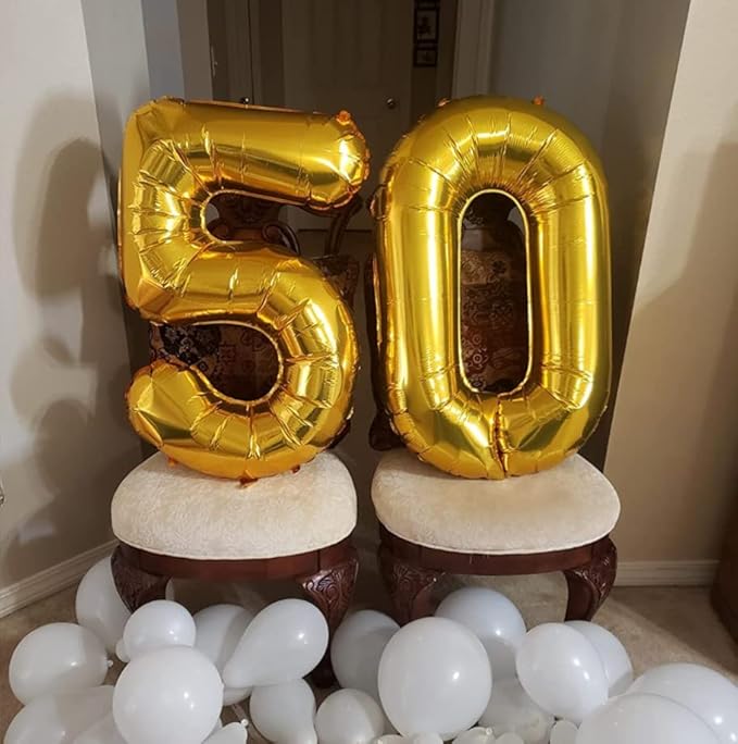Gold Number 50 Balloon, 40 Inch Large 50 Number Foil Mylar Balloons for 50th Women Men Birthday Party Celebration Decor Supplies,Big Digital Balloons for Wedding Anniversary Events Decor