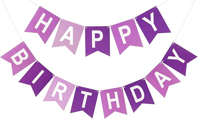 Purple Happy Birthday Banner Birthday Party Banner NO DIY Happy Birthday Sign Pre-Strung Birthday Hanging Decoration for Women Men Girl Boy Party Supplies(Purple)