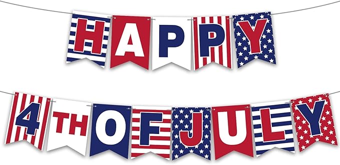 YQUQWN 4th of July Banner - Happy 4th of July Banner for Independence Day Decorations, Patriotic Party Supplies