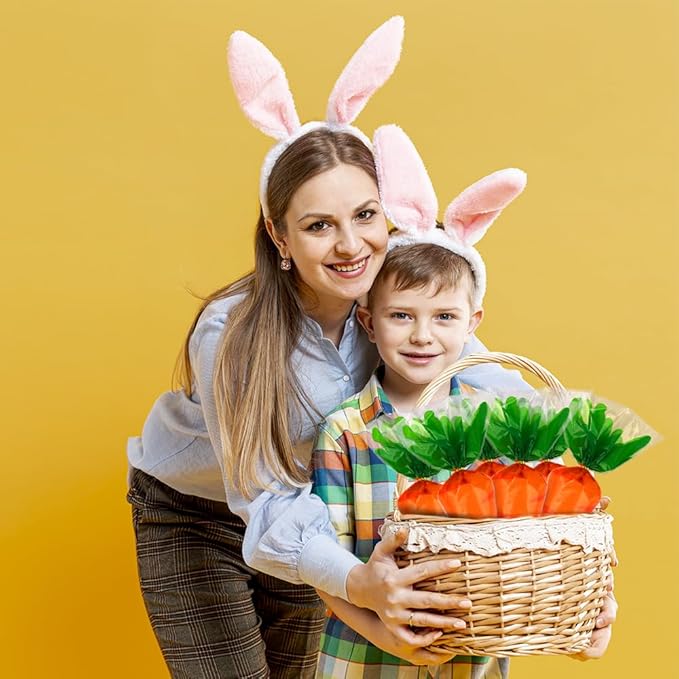 100 Cellophane Gift Bags - Easter Carrot Shape Candy Bags with 100 Twist Ties for Cookies, Candy & Party Decoration - OPPSET01
