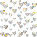 10 Pack 130ft Silver Holographic Heart Party Garland Asymmetrical Love Hanging Banners for Birthday Wedding Bachelorette Baby Bridal Shower Engagement Decorations