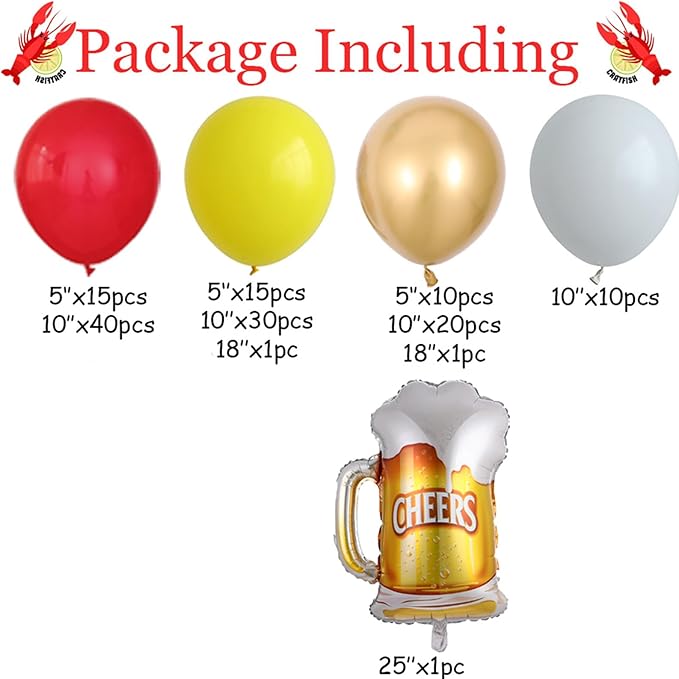 GIHOO Crawfish Boil Party Supplies 145pcs Crawfish Balloon Arch Garland Kit with Inflatable Crawfish Beer Mylar Balloons for Crawfish Boil Birthday Party Decoration