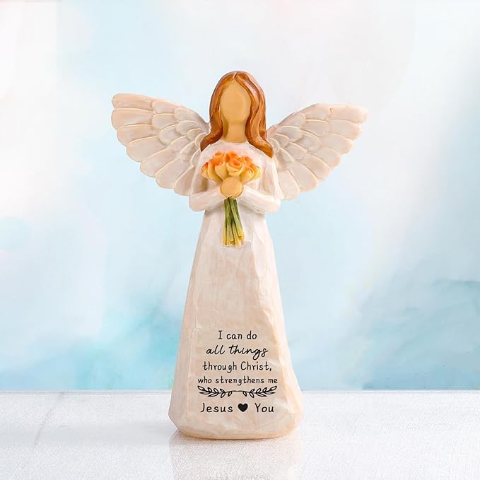 Christian Gifts for Women,Gifts for Catholic Women,5.5'' Handmade Jesus Loves You Angel Figurine Gift for Woman,Inspirational Gifts for Mom Sister Grandma and Best Friend