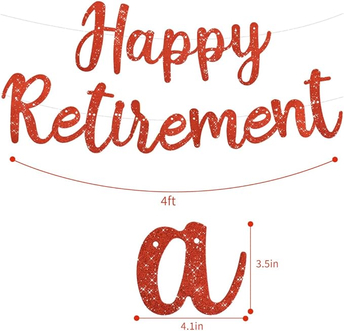 BEISHIDA Red Glitter Happy Retirement Banner - Pre-Strung Banner Decoration for Women & Man, Party Supplies