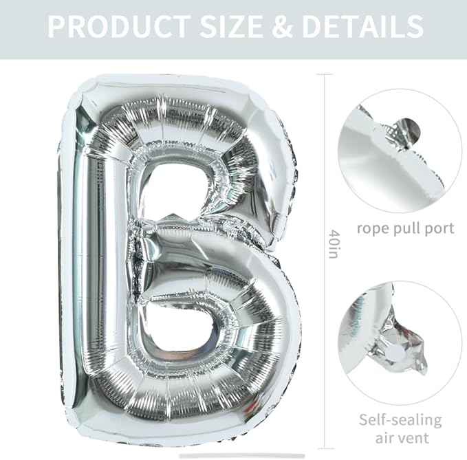 TONIFUL 40 Inch Silver Letter B Balloons - Big Foil Mylar Helium Balloons for 2026 New Year Eve Graduation Wedding Baby Shower Birthday Party & Anniversary Decorations