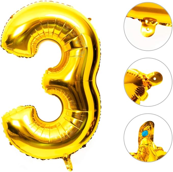 40 Inch Large Foil Helium Number Balloon Birthday Wedding Party 0-9 (Gold, 3)